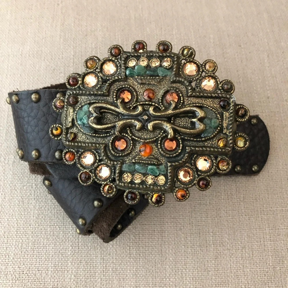 Leatherock Studded Brown Leather Belt Embellished - Picture 1 of 9